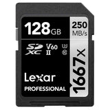 Lexar Professional SDXC Memory Card, 1667x 128GB, Class 10, UHS-II, U3, V60 (1/PK, 2/PK)