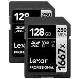 Lexar Professional SDXC Memory Card, 1667x 128GB, Class 10, UHS-II, U3, V60 (1/PK, 2/PK)